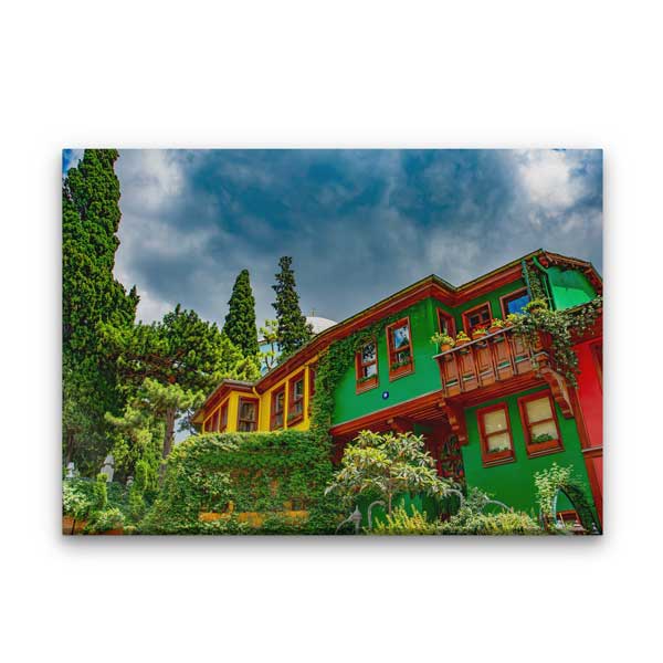 Renkli Ahşap Evler ve Doğal Doku Kanvas Tablo 12083