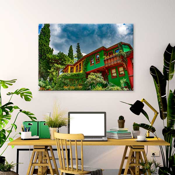 Renkli Ahşap Evler ve Doğal Doku Kanvas Tablo 12083