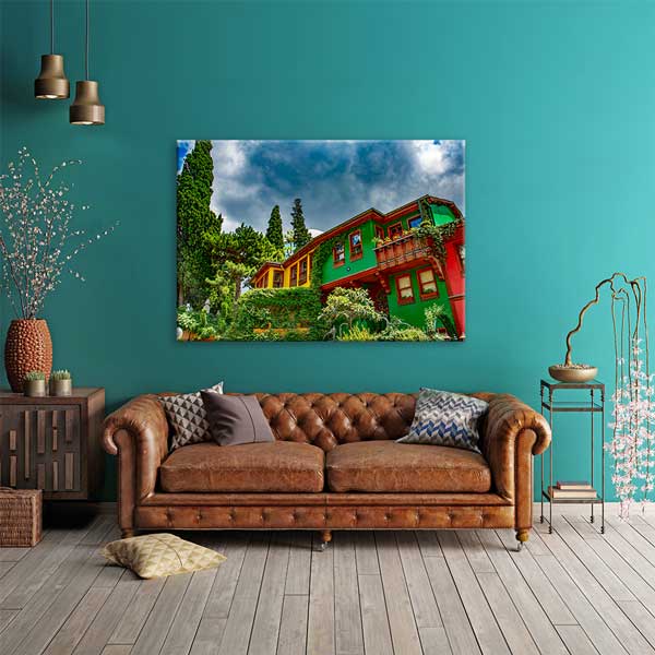 Renkli Ahşap Evler ve Doğal Doku Kanvas Tablo 12083
