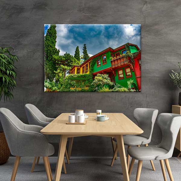 Renkli Ahşap Evler ve Doğal Doku Kanvas Tablo 12083