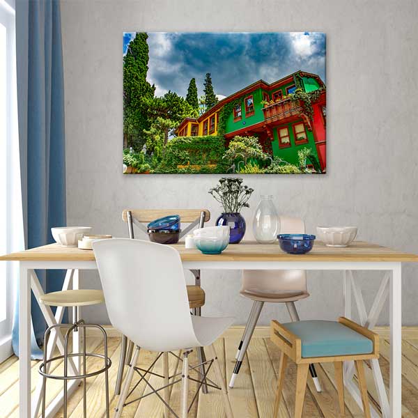 Renkli Ahşap Evler ve Doğal Doku Kanvas Tablo 12083