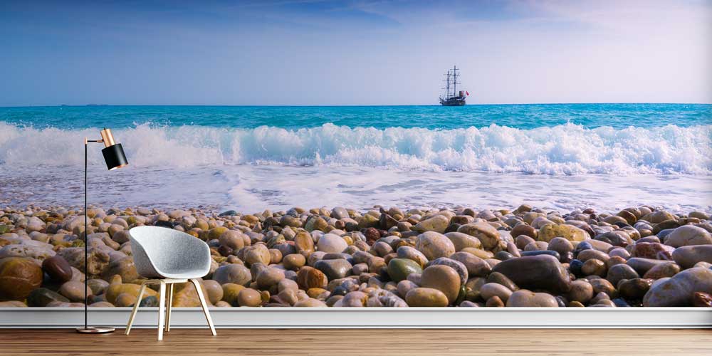 Çakıl Taşlı Sahil ve Dalga Manzarası Duvar Kağıdı 11493