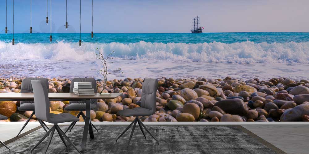 Çakıl Taşlı Sahil ve Dalga Manzarası Duvar Kağıdı 11493