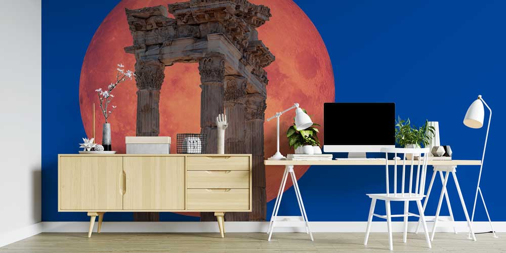 Antik Sütunlar ve Kızıl Ay Manzarası Duvar Kağıdı 11494