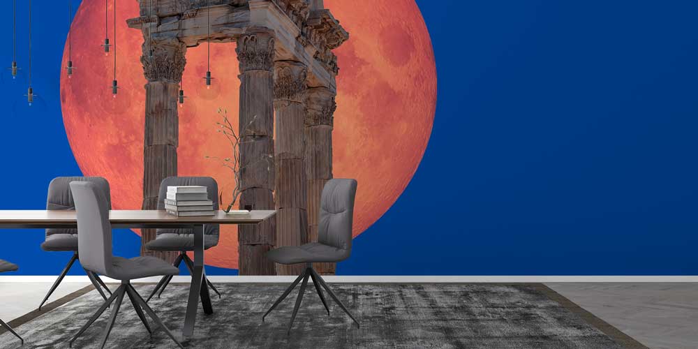 Antik Sütunlar ve Kızıl Ay Manzarası Duvar Kağıdı 11494