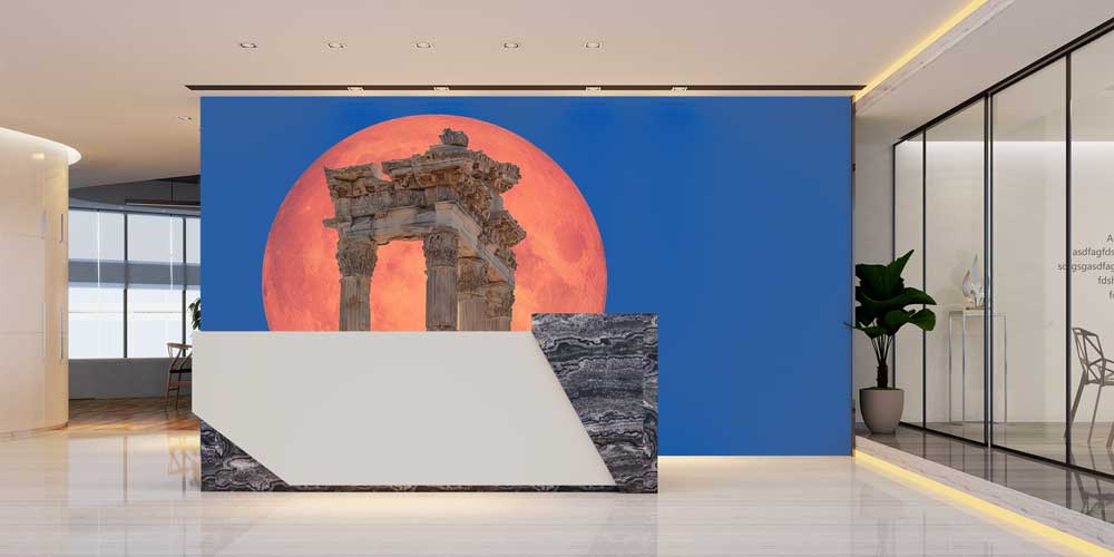 Antik Sütunlar ve Kızıl Ay Manzarası Duvar Kağıdı 11494