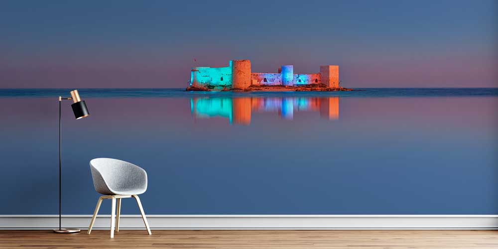 Deniz Üzerindeki Tarihi Kale ve Gece Manzarası Duvar Kağıdı 11499