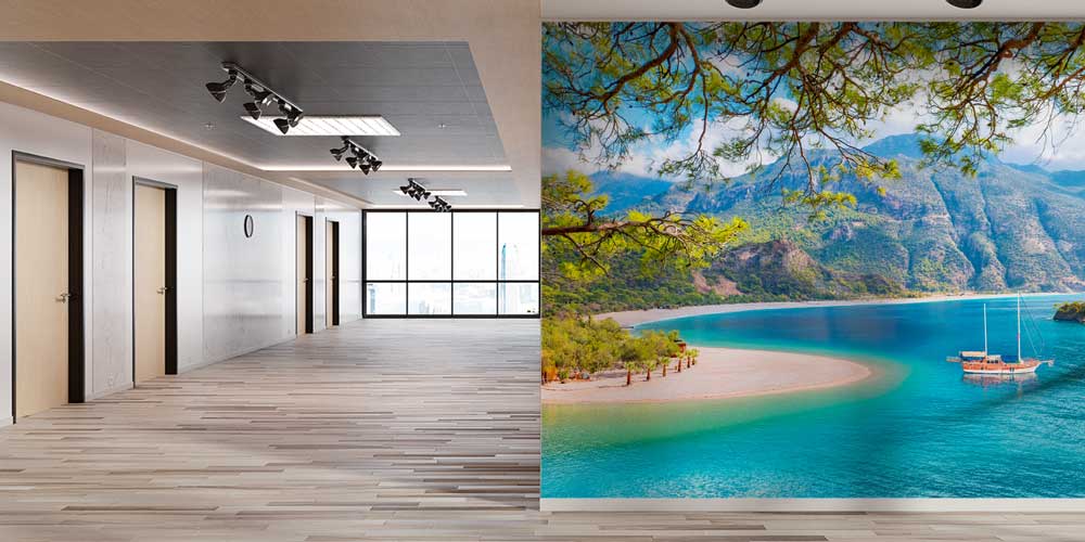 Turkuaz Koy ve Dağ Manzarası Panoramik Duvar Kağıdı 11500