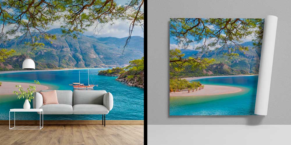 Turkuaz Koy ve Dağ Manzarası Panoramik Duvar Kağıdı 11500