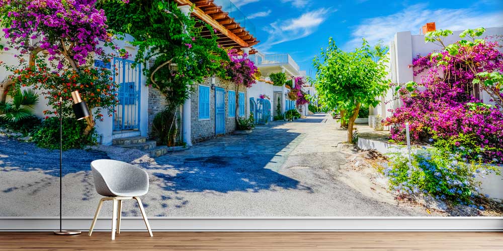 Çiçekli Ege Sokağı Manzaralı Duvar Kağıdı 11512