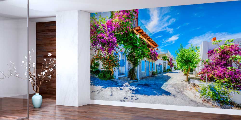 Çiçekli Ege Sokağı Manzaralı Duvar Kağıdı 11512