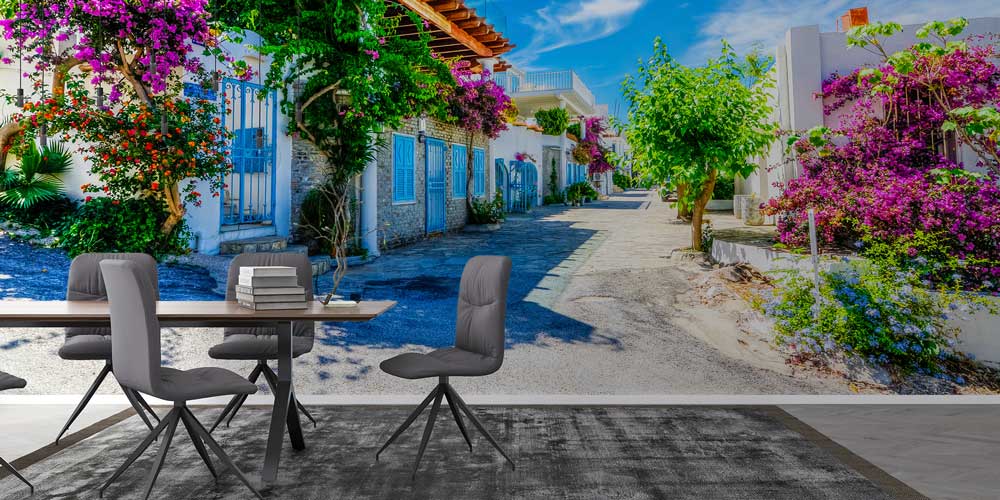 Çiçekli Ege Sokağı Manzaralı Duvar Kağıdı 11512