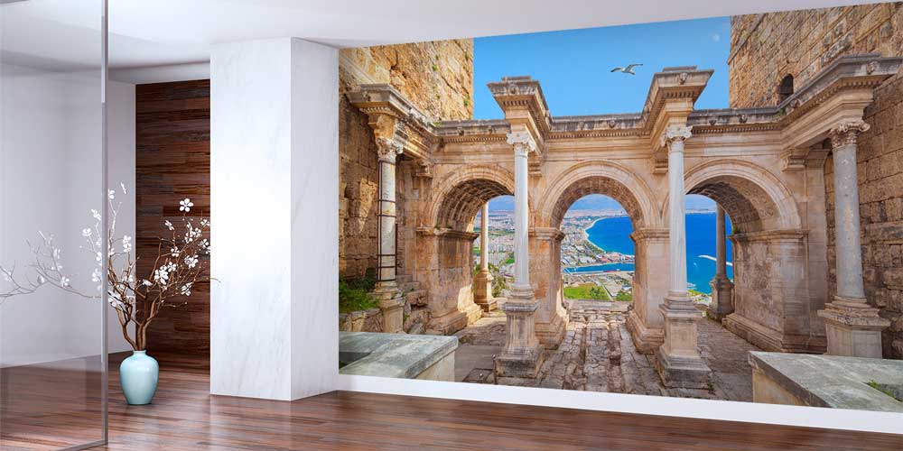 Antik Kemerler Arasından Deniz Manzaralı Duvar Kağıdı 11518