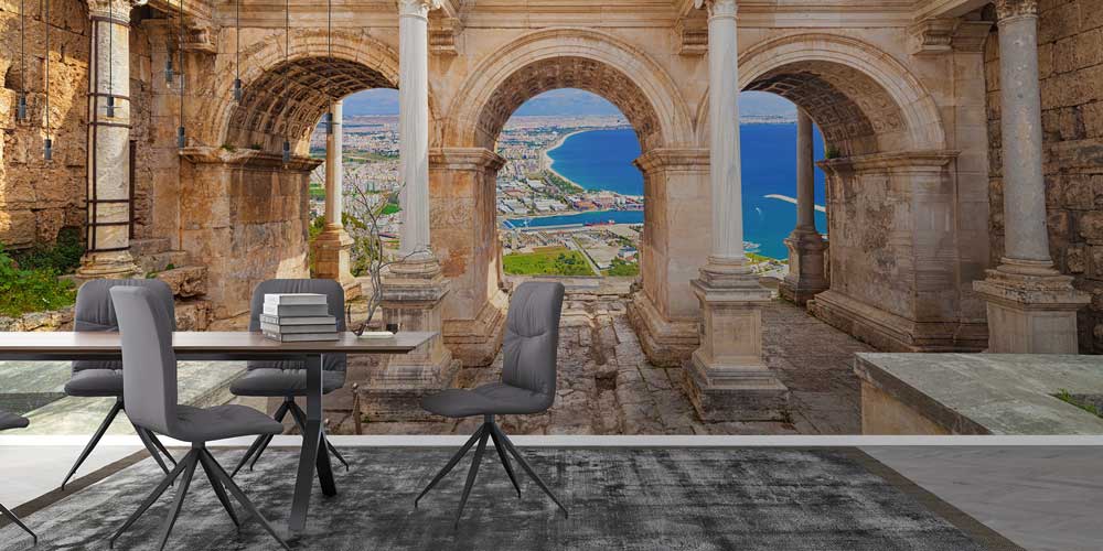 Antik Kemerler Arasından Deniz Manzaralı Duvar Kağıdı 11518