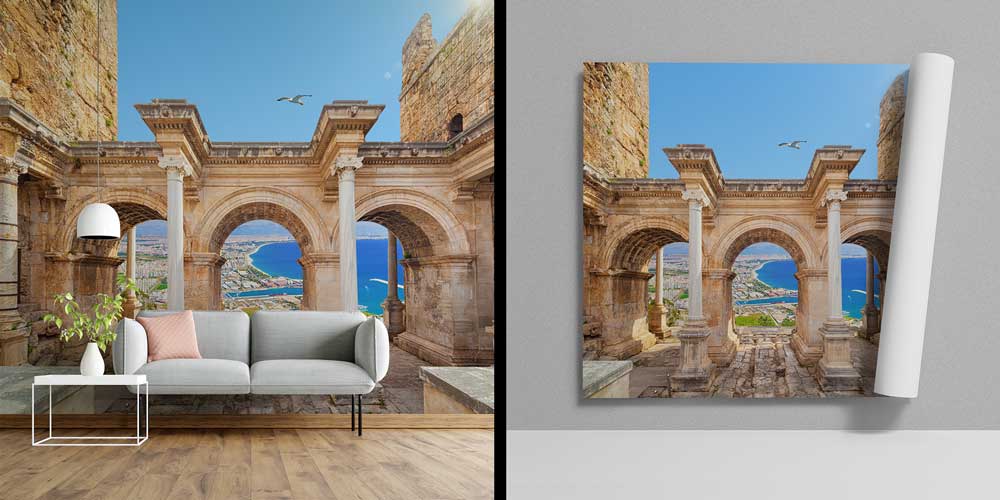 Antik Kemerler Arasından Deniz Manzaralı Duvar Kağıdı 11518