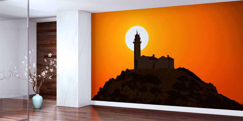 Gün Batımında Deniz Feneri Silüeti Duvar Kağıdı 11525