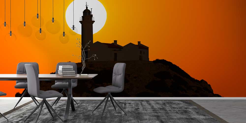 Gün Batımında Deniz Feneri Silüeti Duvar Kağıdı 11525