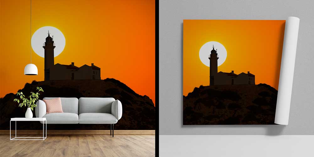 Gün Batımında Deniz Feneri Silüeti Duvar Kağıdı 11525