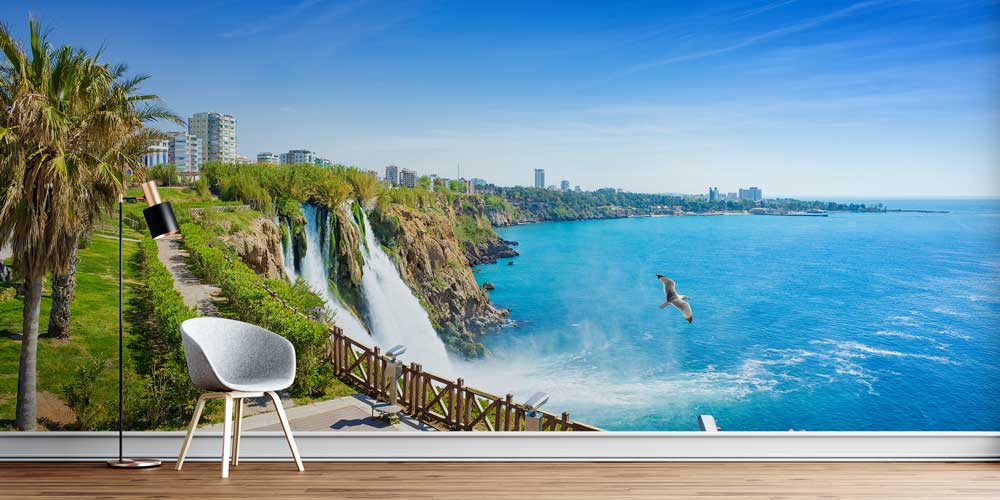 turkey-wallpaper-art-decor-11502-00 Denize Dökülen Falez Şelaleleri ve Sahil Manzarası Duvar Kağıdı 11502