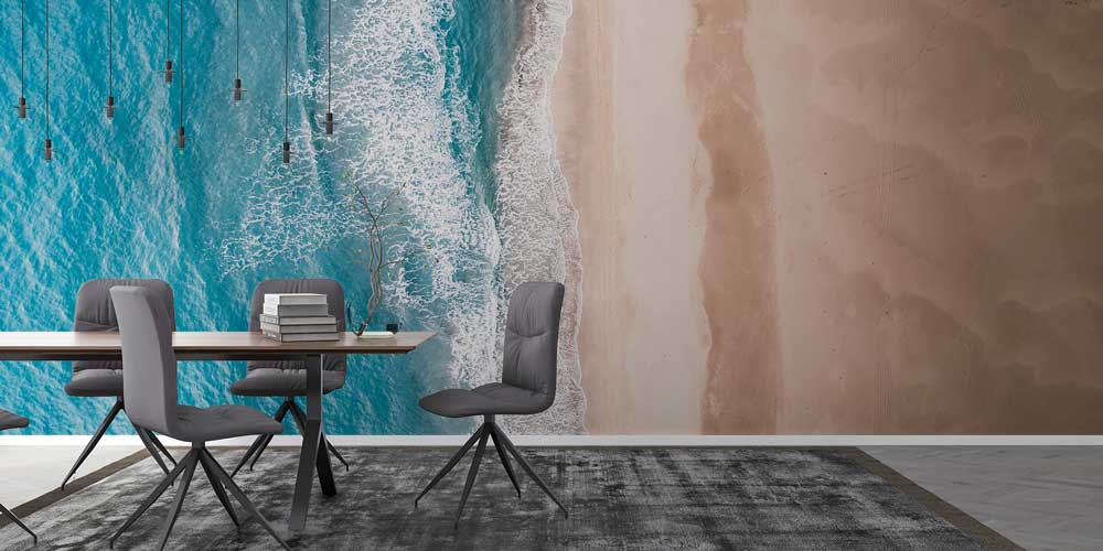 Turkuaz Deniz ve Kumsal Üstten Görünüm Duvar Kağıdı 11495