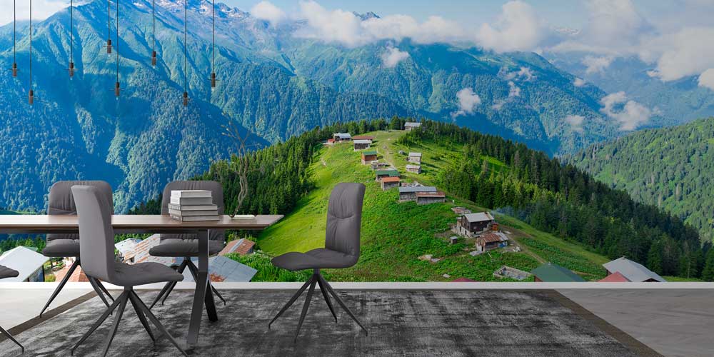 Karadeniz Yayla Evleri ve Dağ Manzarası Duvar Kağıdı 11589