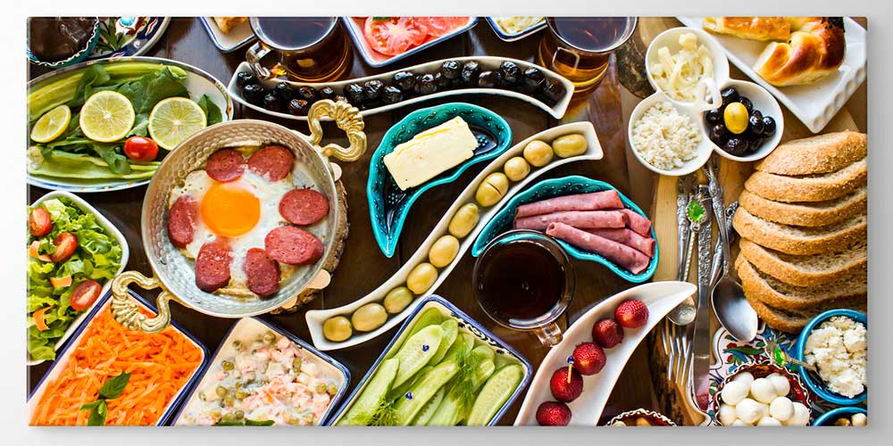 turkish-breakfast-wall-art-12470-04 Zengin Türk Kahvaltısı Sofrası Temalı Büyük Ebat Duvar Dekoru – 12470