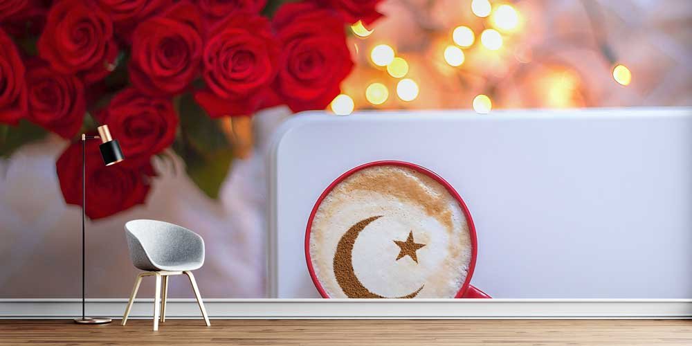 turkish-coffee-wallpaper-art-12396-00 Türk Kahvesi ve Kırmızı Gül Temalı Duvar Kağıdı 12396