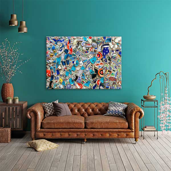 Geleneksel Türk Çini ve Seramik Kolaj Desenli Duvar Tablosu Kanvas Tablo 12137