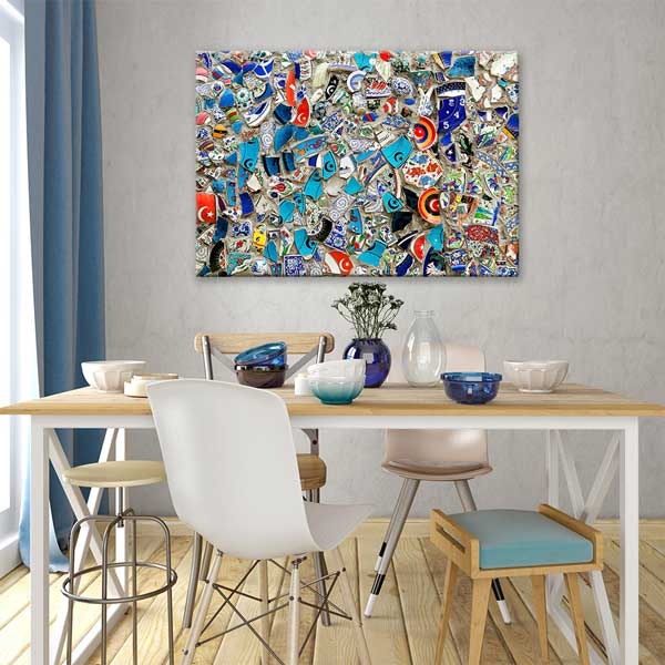 Geleneksel Türk Çini ve Seramik Kolaj Desenli Duvar Tablosu Kanvas Tablo 12137