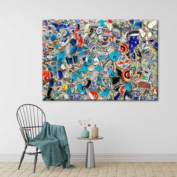 Geleneksel Türk Çini ve Seramik Kolaj Desenli Duvar Tablosu Kanvas Tablo 12137