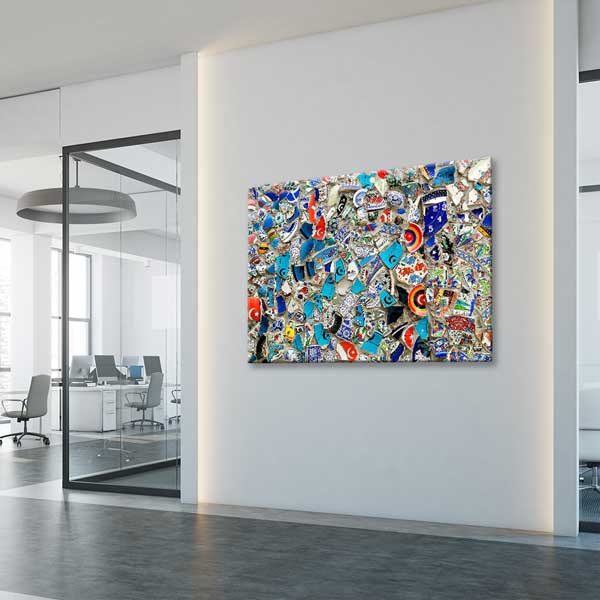 Geleneksel Türk Çini ve Seramik Kolaj Desenli Duvar Tablosu Kanvas Tablo 12137