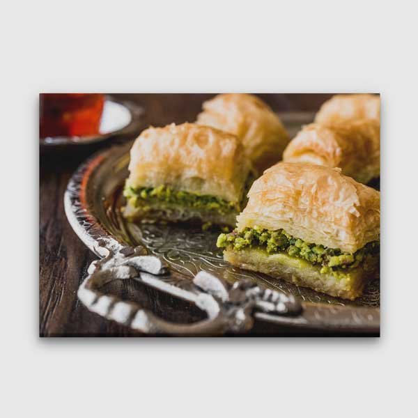 turkish-desert-wall-art-12166-00 Fıstıklı Baklava Desenli Kafe Duvar Tablosu Kanvas – 12166