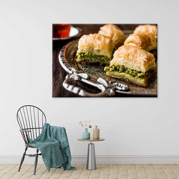 Fıstıklı Baklava Desenli Kafe Duvar Tablosu Kanvas – 12166