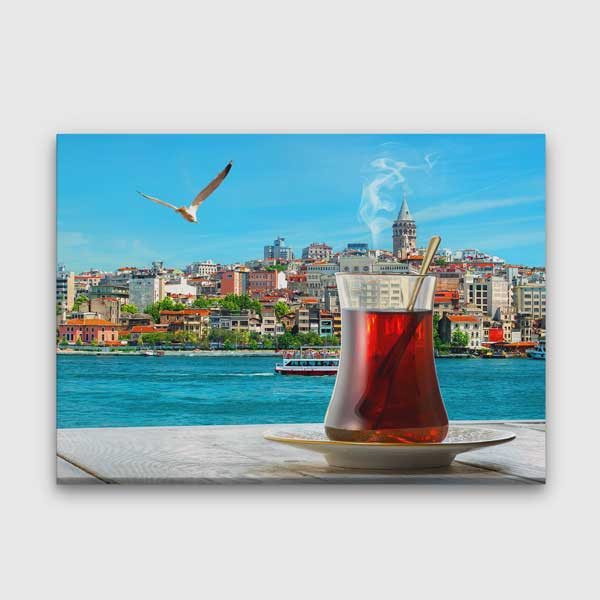 Galata Kulesi Manzaralı Çay Temalı Kanvas Duvar Tablosu – 12159