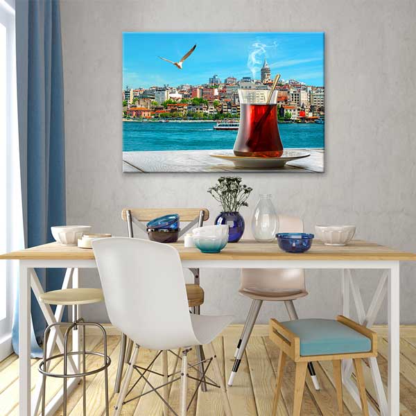 turkish-tea-wall-decor-12159-01 Galata Kulesi Manzaralı Çay Temalı Kanvas Duvar Tablosu – 12159
