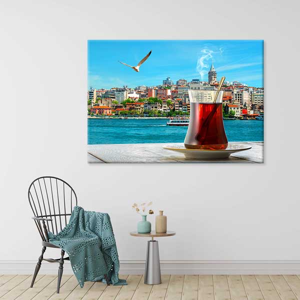 turkish-tea-wall-decor-12159-03 Galata Kulesi Manzaralı Çay Temalı Kanvas Duvar Tablosu – 12159