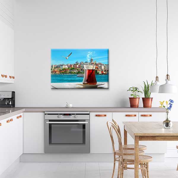 turkish-tea-wall-decor-12159-04 Galata Kulesi Manzaralı Çay Temalı Kanvas Duvar Tablosu – 12159