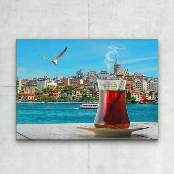 turkish-tea-wall-decor-12159-05 Galata Kulesi Manzaralı Çay Temalı Kanvas Duvar Tablosu – 12159