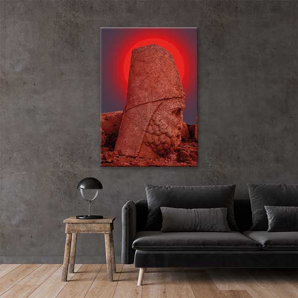 Nemrut Dağı Kırmızı Işık Heykel Başı Sanatsal Kanvas Tablo 11998