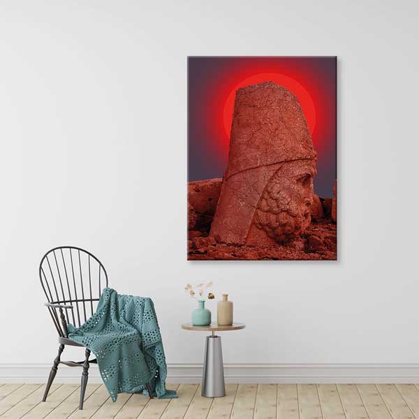 Nemrut Dağı Kırmızı Işık Heykel Başı Sanatsal Kanvas Tablo 11998