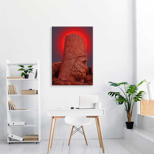Nemrut Dağı Kırmızı Işık Heykel Başı Sanatsal Kanvas Tablo 11998