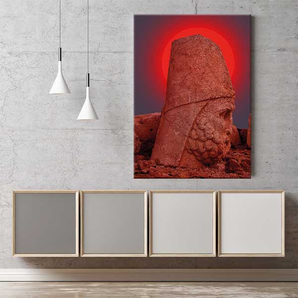 Nemrut Dağı Kırmızı Işık Heykel Başı Sanatsal Kanvas Tablo 11998