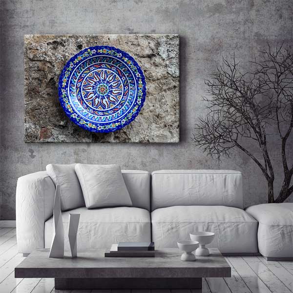 Geleneksel Türk İznik Çini Desenli Dairesel Duvar Tablosu Kanvas Tablo 12141