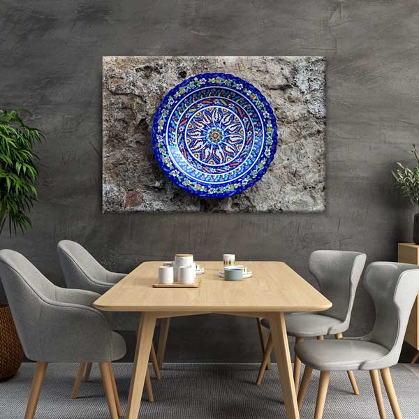 Geleneksel Türk İznik Çini Desenli Dairesel Duvar Tablosu Kanvas Tablo 12141