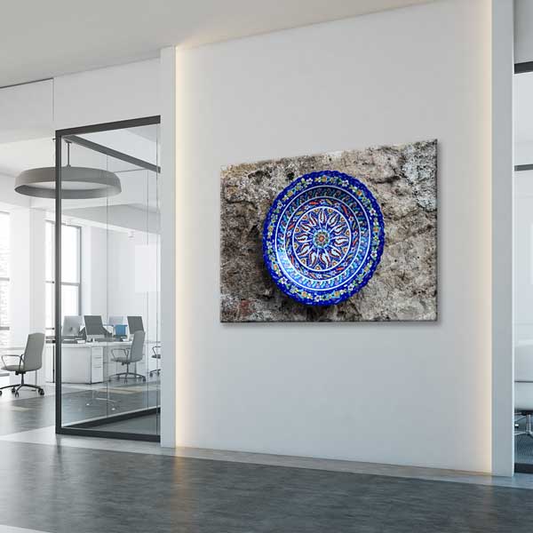 Geleneksel Türk İznik Çini Desenli Dairesel Duvar Tablosu Kanvas Tablo 12141