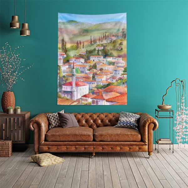 Anadolu Kasabası Suluboya Duvar Örtüsü 11815