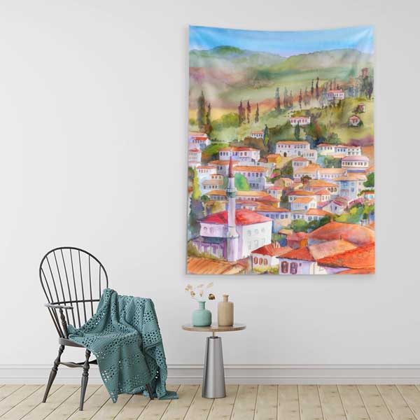 Anadolu Kasabası Suluboya Duvar Örtüsü 11815