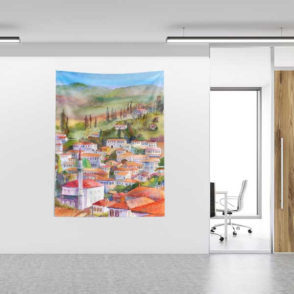 Anadolu Kasabası Suluboya Duvar Örtüsü 11815