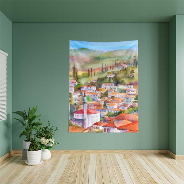 Anadolu Kasabası Suluboya Duvar Örtüsü 11815