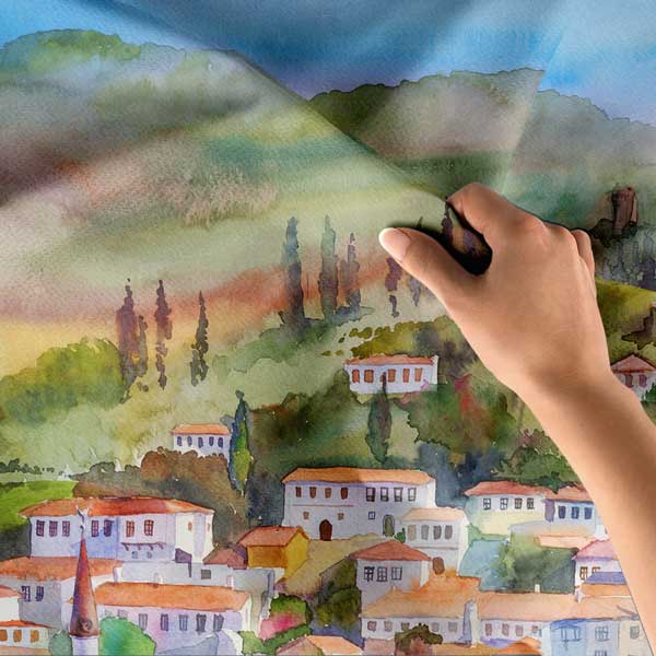 Anadolu Kasabası Suluboya Duvar Örtüsü 11815